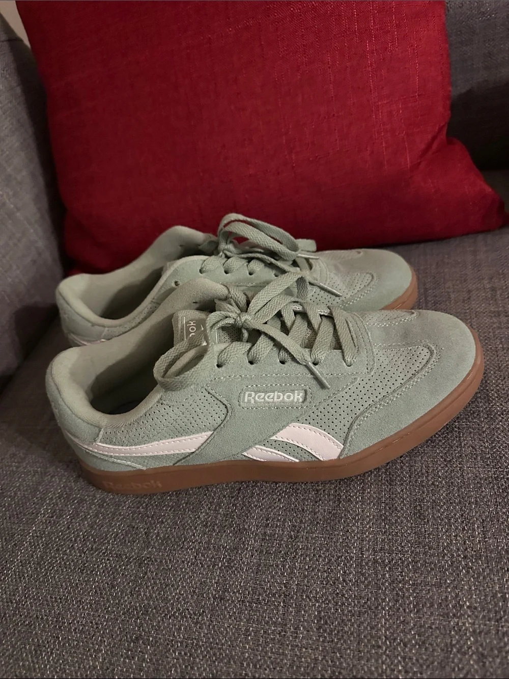 Reebok Women's Suede Sneakers in Sage Green with White Accents